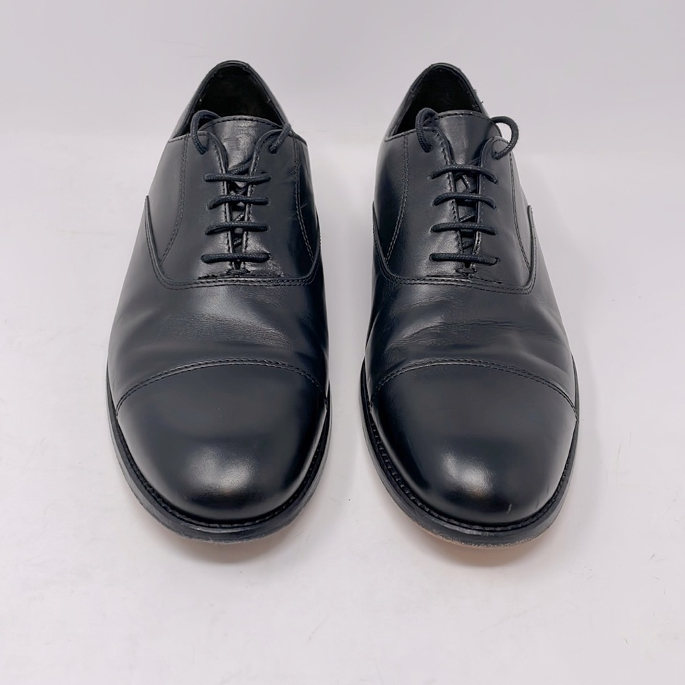 A. Testoni Basic Black Leather Lace Up Oxfords Si… - image 2